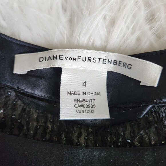 DIANE VON FURSTENBERG Embellished Sequin Silk Slip Dress Sz 4 Black Kimono Tunic - Picture 8 of 16